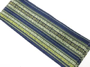 縞に幾何学模様織り出し　半幅帯